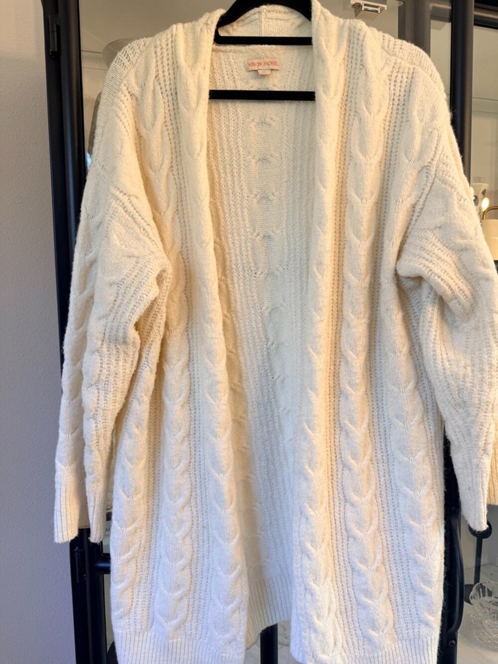 Knox Rose Cream Cable Knit Open Front Cardigan Sweater Size M